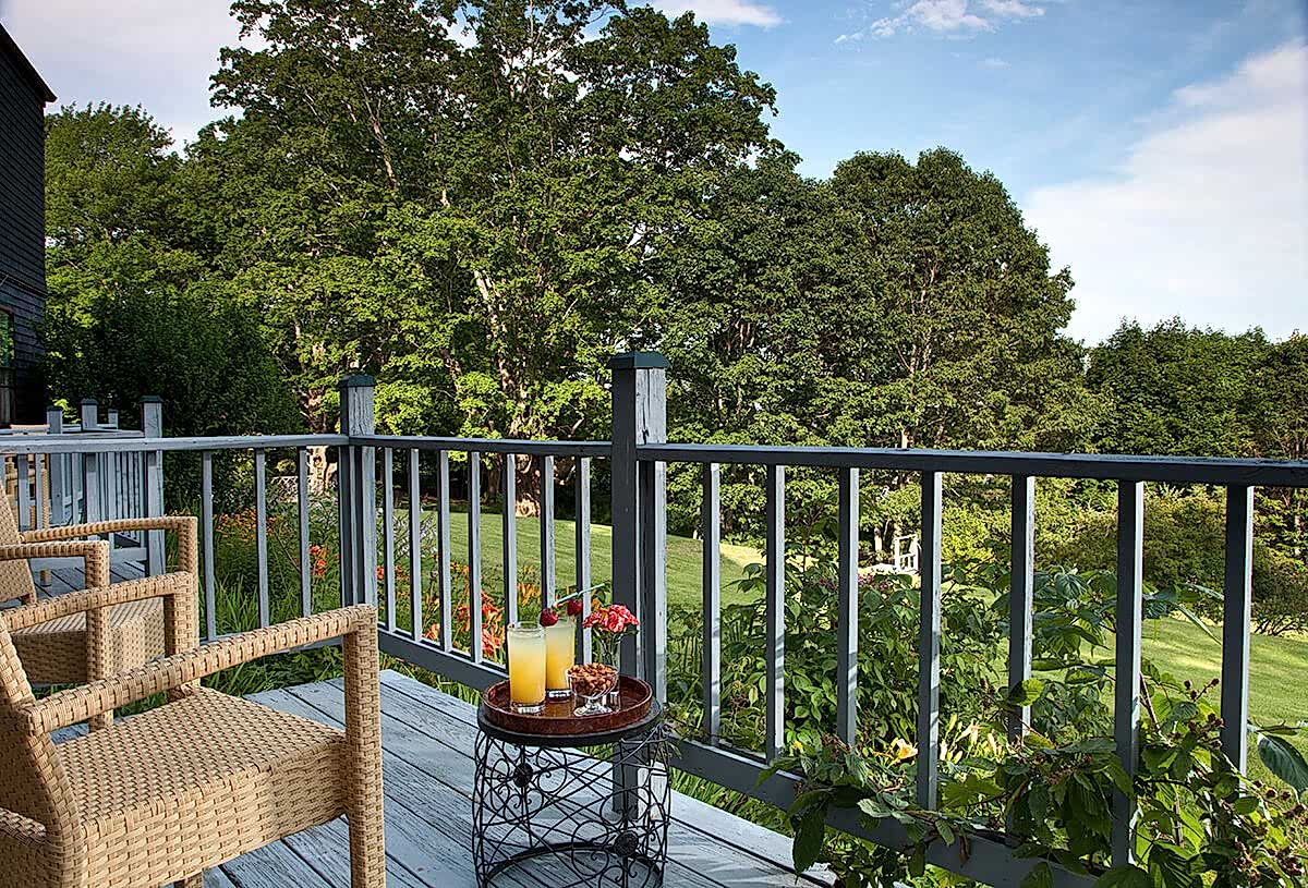 View from the patio overlooking the gardens at The Norumbega